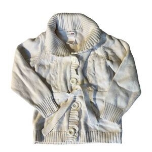 Girls White Cable-knit Cotton Sweater, Sz4